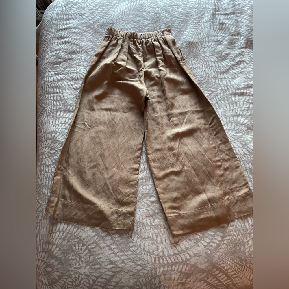 Wide-Leg Tan Linen Pants - Picture 2 of 7